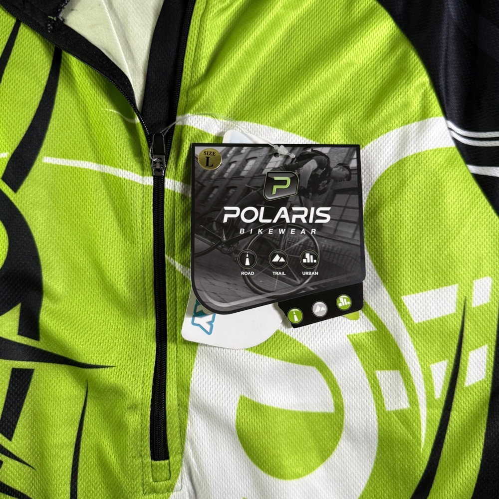 Polaris Bikewear Mens Cycling Jersey L Short Sleeve Road Trail Urban Lime Green - Picture 3 of 10